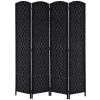 HOMCOM 4 Panel Wicker Room Divider Folding Privacy Screen 6' Tall Black