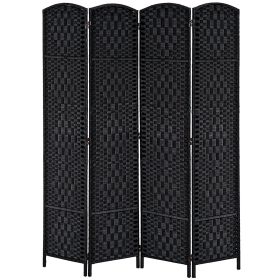 HOMCOM 4 Panel Wicker Room Divider Folding Privacy Screen 6' Tall Black