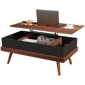 HOMCOM Lift-Top Coffee Table with Hidden Compartments, Sturdy Wood Construction, Rich Walnut Finish