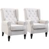 HOMCOM Elegant Seating Duo: Cream White Tufted High Wingback Accent Chairs with Rounded Arms