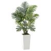 Artificial Areca Palms 4 ft, 2 Pack Fake Palm Tropical Plants with White Tall Planter, Faux Floor Silk Plant in Pot