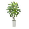 VEVOR Artificial Dracaena Tree 5 ft, Fake Palm Tropical Plants with White Tall Planter, Faux Floor Silk Plant in Pot