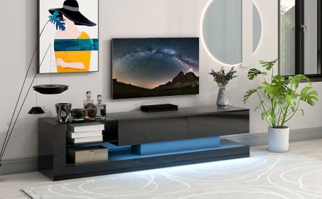 On-Trend TV Stand with Two Media Storage Cabinets Modern High Gloss Entertainment Center for 75 Inch TV
