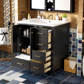 30'' Bathroom Vanity with Resin Sink Combo, Solid Wood Frame Bathroom Storage Cabinet, Freestanding Vanity Set with 4 Drawers& Soft Closing Doors