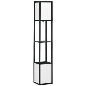 HOMCOM Modern Shelf Floor Lamp with Dual Ambient Light, Standing Lamp Living Room, Bedroom, 10.25"x10.25"x61.5", Black