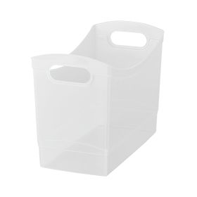 Plastic Utility Storage Bin 12 Qt Narrow Rectangle with Carrying Handles, Clear