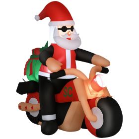 HOMCOM 6' Christmas Inflatable Santa Claus Riding A Motorcycle with Toy Bag, Outdoor Blow-Up Yard Decoration with LED Lights Display