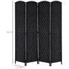 HOMCOM 4 Panel Wicker Room Divider Folding Privacy Screen 6' Tall Black