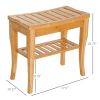 HOMCOM 20 Bamboo Shower Bench 2-Tier Wooden Spa Stool Seat Organizer for Bathroom Bedroom Garden Decor