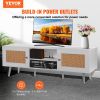VEVOR Rattan TV Stand for 65 inch TV, Boho TV Stand with Rattan Door, Entertainment Center with Build-in Socket and USB Ports