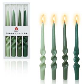 Spiral Taper Candle Green Candlesticks - Set of 4 Gedengni Colorful Tapered Candles Unscented Candle Sticks for Home Décor Weddings Festive Holiday
