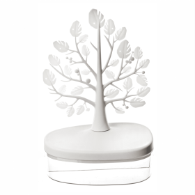 1pc Creative Tree Jewelry Storage Box - Desktop Cosmetics Display Box, Dustproof Plastic Storage Container For Jewelry, Small Items And Cosmetics, Mul (Color: White)
