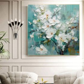Handmade Oil Painting Abstract Original Flower Oil Painting on Canvas Large Wall Art White Floral Wall Art Living Room Decor (Style: 01, size: 60x60cm)