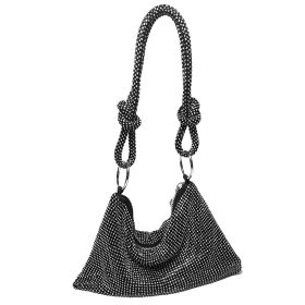 Women Glitter Evening Bags Shiny Rhinestone Lady Handbag Purses for Parties Wedding Cocktail (Color: black)