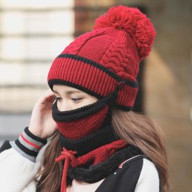 Plus velvet thick bib mask (Color: Wine red)