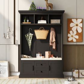Hall Tree with 3 Hooks , Coat Hanger, Entryway Bench, Storage Bench, 3-in-1 Design, 47.2INCH, for Entrance, Hallway (Color: black)