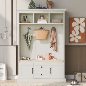 Hall Tree with 3 Hooks , Coat Hanger, Entryway Bench, Storage Bench, 3-in-1 Design, 47.2INCH, for Entrance, Hallway (Color: beige)
