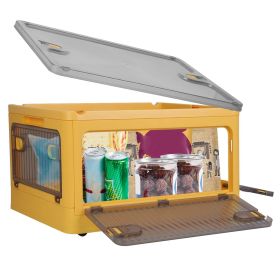 Foldable Storage Bins with Lid 4 Doors Collapsible Stackable Closet Organizer Containers with Lock 4Pcs Wheels (Color: YELLOW, size: L)