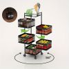 Rotating Kitchen Storage Shelf 5 Tier, Metal Fruit Vegetable Storage Basket Multi-Layer Vegetable Rack Storage Trolley on Wheels, Floor-Standing Baske