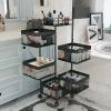 Rotating Kitchen Storage Shelf 5 Tier, Metal Fruit Vegetable Storage Basket Multi-Layer Vegetable Rack Storage Trolley on Wheels, Floor-Standing Baske